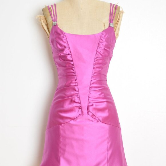 vintage Y2K party dress Jessica McClintock fuchsia satin short prom mini XS - Picture 2 of 9